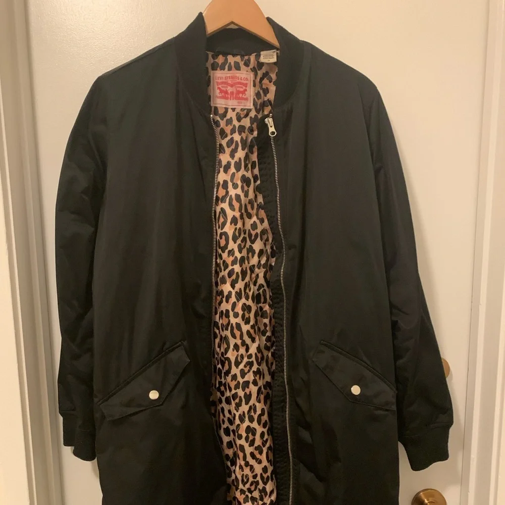 Long Levi Strauss coat with leopard lining! - Picture 1 of 5